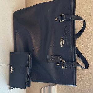 Coach Black Leather Tote Bag and Wallet Set